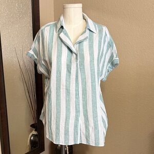 Beachlunchlounge Striped Green and White Women's Top - L